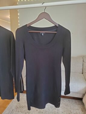 le chateau Cozy Black Knit Dress with Button Details